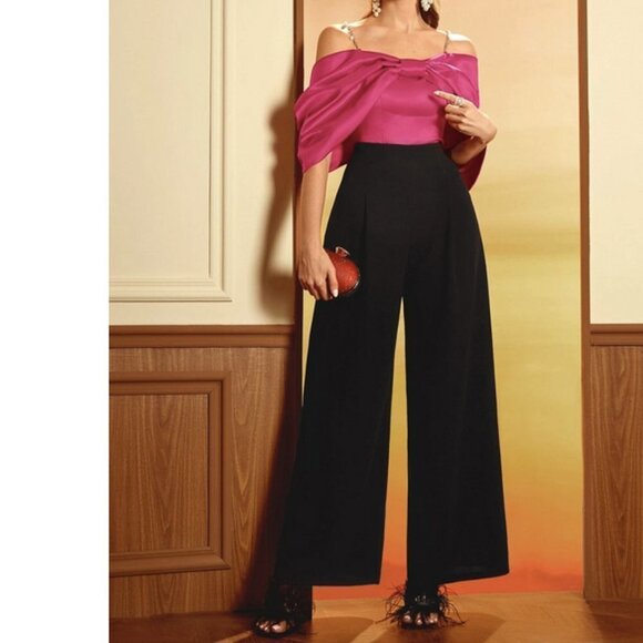 Pink Boho Womens Cold Shoulder Ruched Sleeve Satin Top - Picture 9 of 9